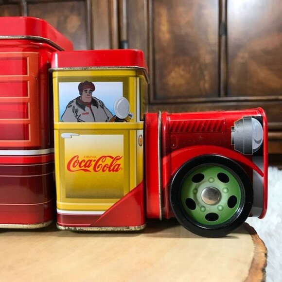 Set of 2 Vintage Coca-Cola Multi-Compartment Delivery Truck Tins Rotating Wheels - Picture 5 of 16